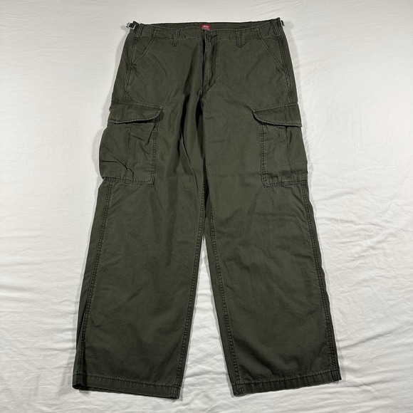 LOT 2-Levis XX Cargo Baggy Field Pants 36x32 Green & Gray Adjustable Waist